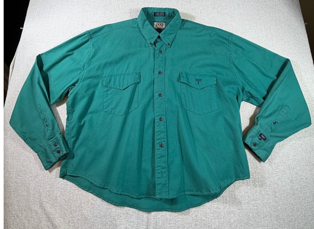 1883 Lucchese Women XL Green Western Long Sleeve Button Front Cowboy Shirt Pearl
